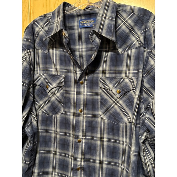 Pendleton Frontier Shirt Men's XXL Blue Plaid Tiger Eye Snap Western Long Sleeve
